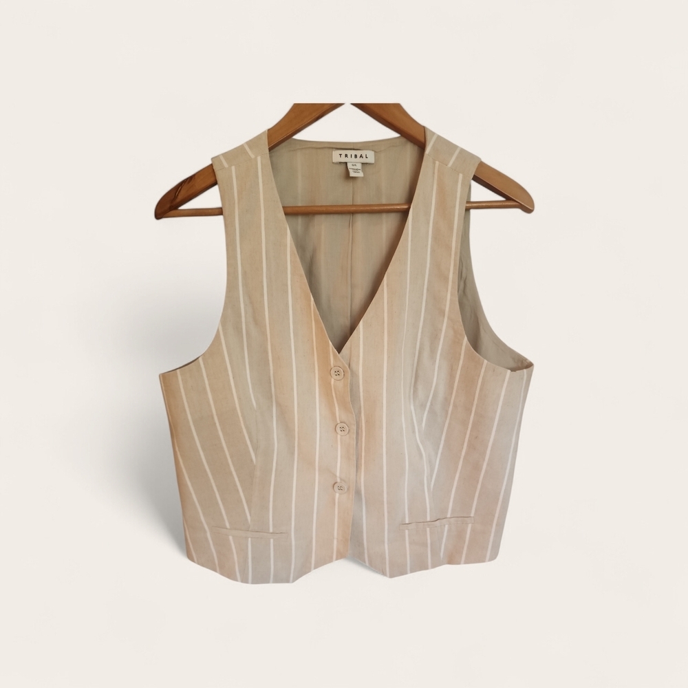 Tribal Tan Striped Linen Cotton Vest